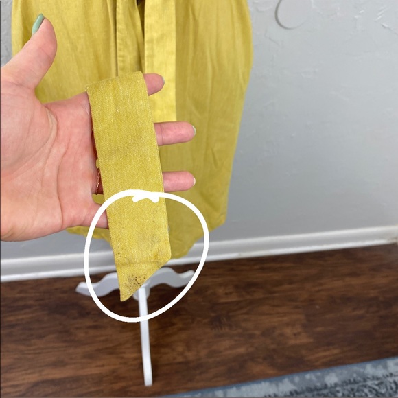 New York & Co x Eva Mendes yellow linen blend shirt dress Medium - Picture 14 of 15